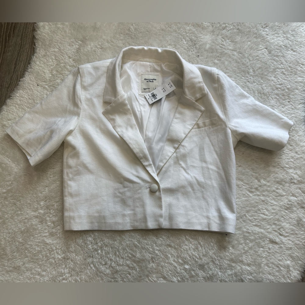 Abercrombie & Fitch White Linen-Blend Blazer